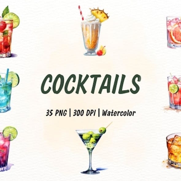 Watercolor Cocktail Drinks Clipart