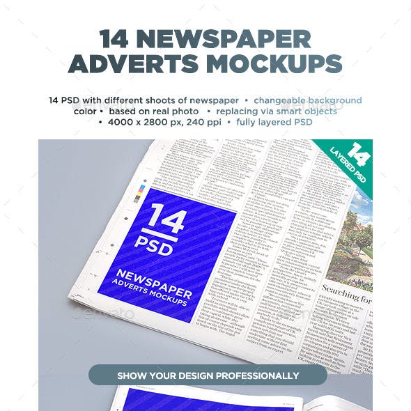 14 Newspaper Adverts Mockups