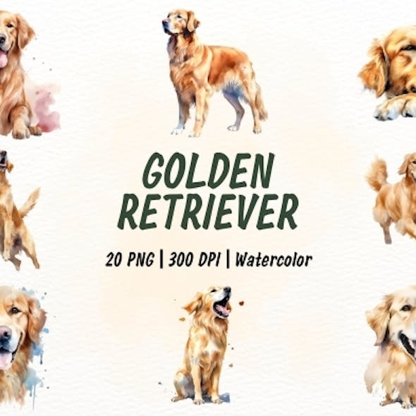 Watercolor Golden Retriever Dog Clipart