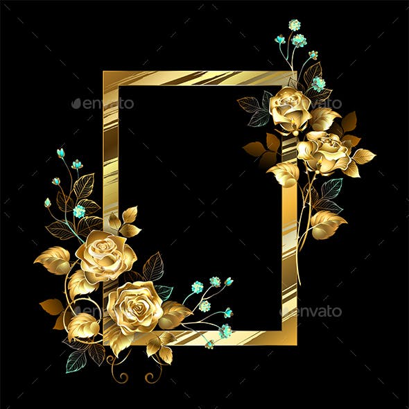 Rectangular Frame with Golden Roses