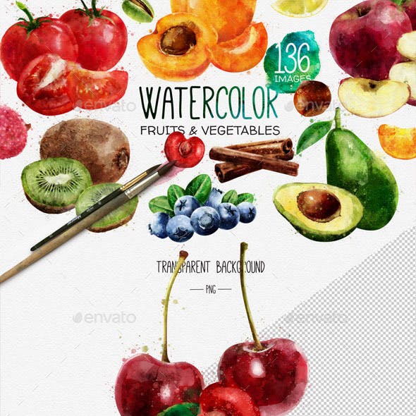 Watercolor Fruits And Vegetables