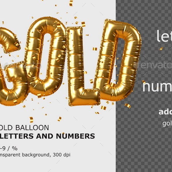 3D Gold Balloon Letters & Numbers