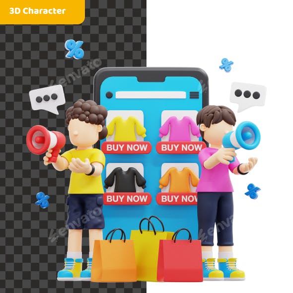 3d Couple Product Promotion Illustration