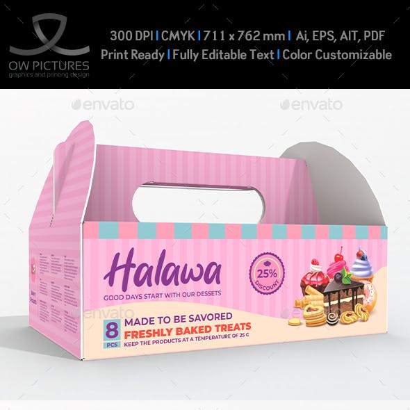 Cake Box with Handles Packaging Template