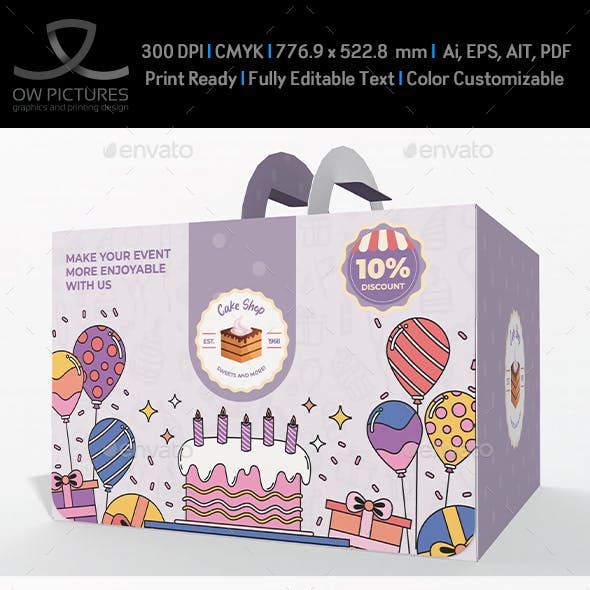 Big Cake Box with Handles Packaging Template