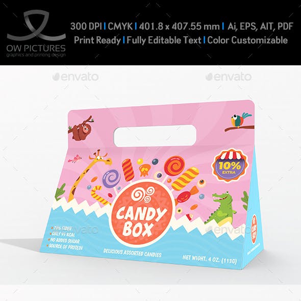 Candy Box with Handles Packaging Template