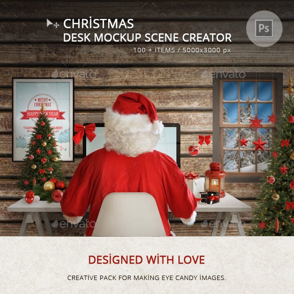 Christmas Desk Mockup Scene Creator