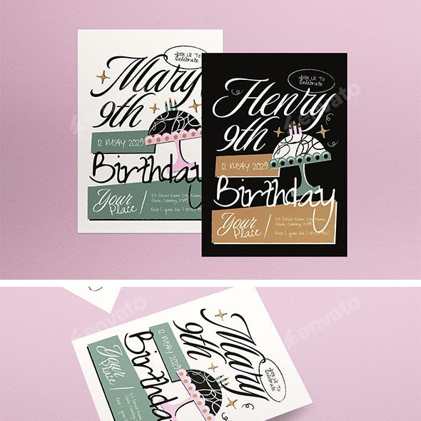 Black Hand Drawn Birthday Invitation