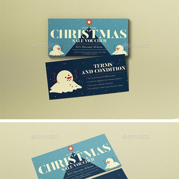 Blue Vintage Christmas Sale Voucher