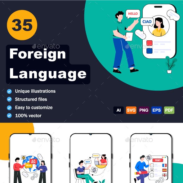 35 Foreign Language Illustrations