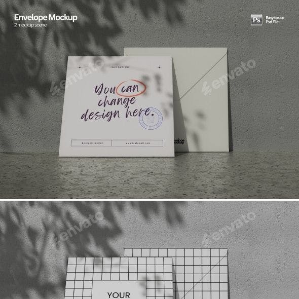 Postcard with Envelope Mockup