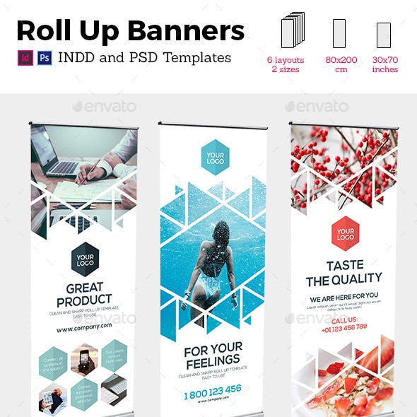 Rollup Stand Banner Display Triangle White 6x Indesign and Photoshop Template