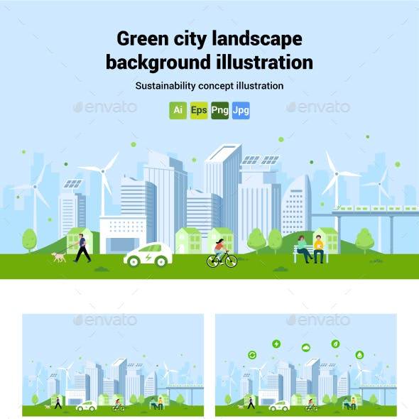 Green City Landscape Background Illustration