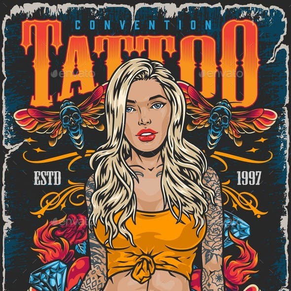 Woman Tattoo Convention Flyer Colorful