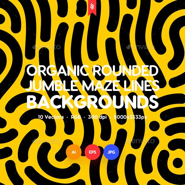 Organic Rounded Jumble Maze Lines Seamless Patterns / Backgrounds