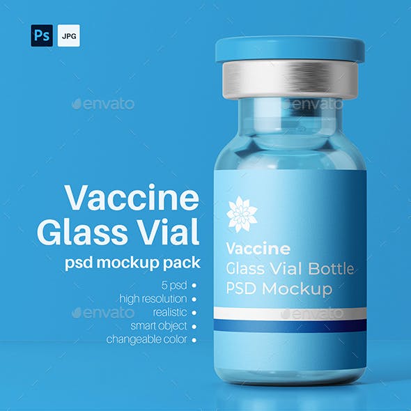 Vaccine Glass Vial Medical Bottle PSD Mockup Pack