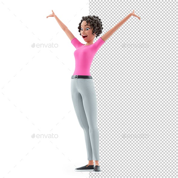 3D Beautiful Woman with Very Happy Pose