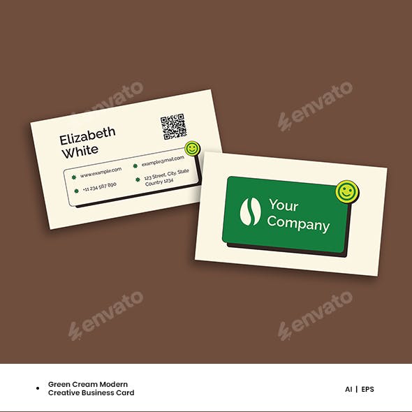 Green Cream Modern Creative Cafe Business Card