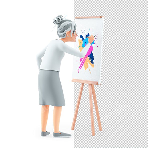 3D Cartoon Granny Painting on Canvas