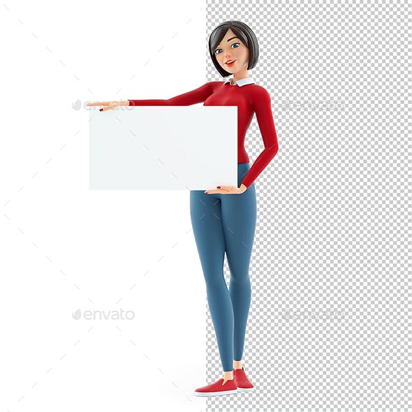 3D Casual Girl with a Placard